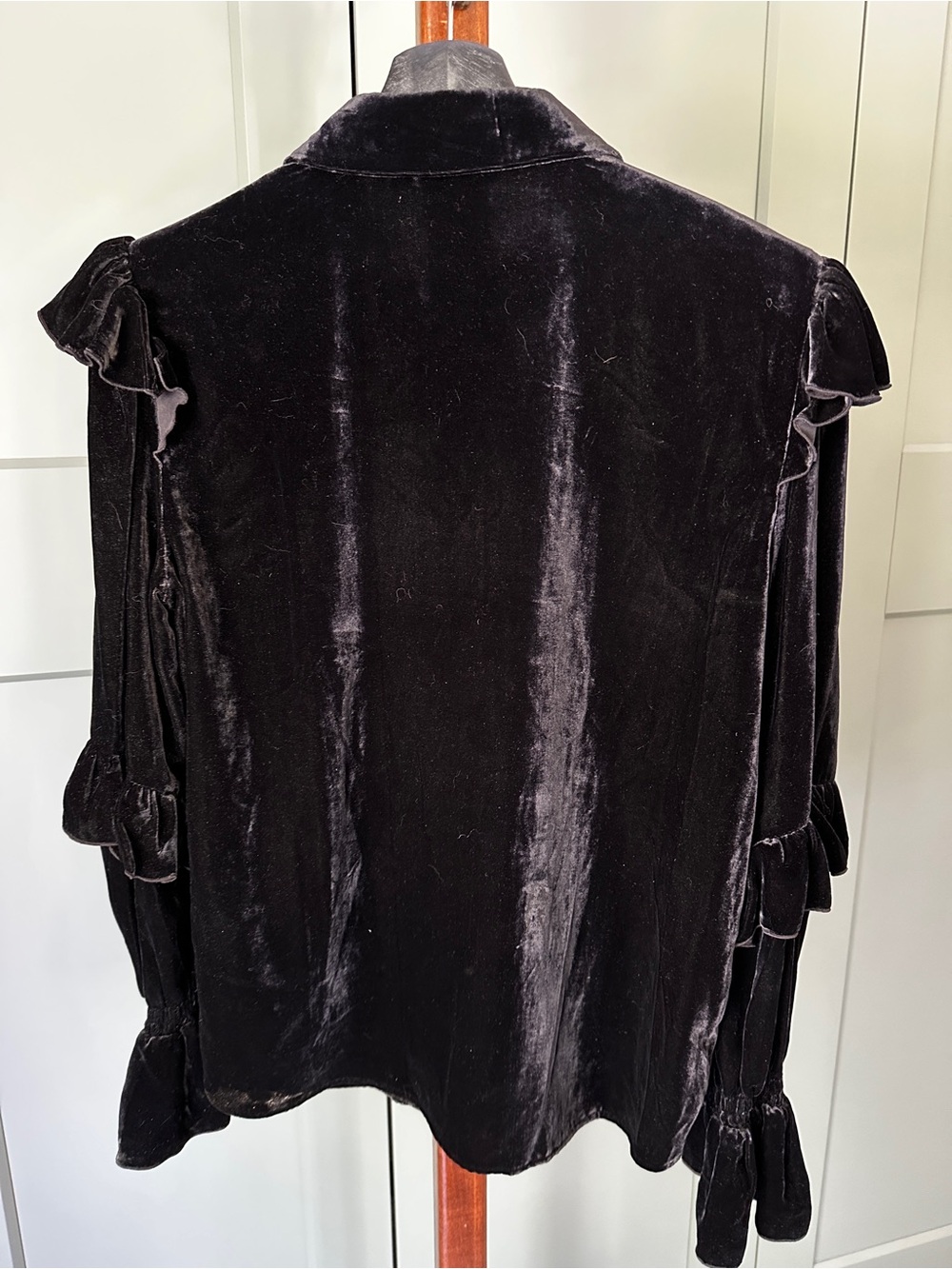 Frame Black Velvet Ruffle Button-Down Blouse - Picture 3 of 8
